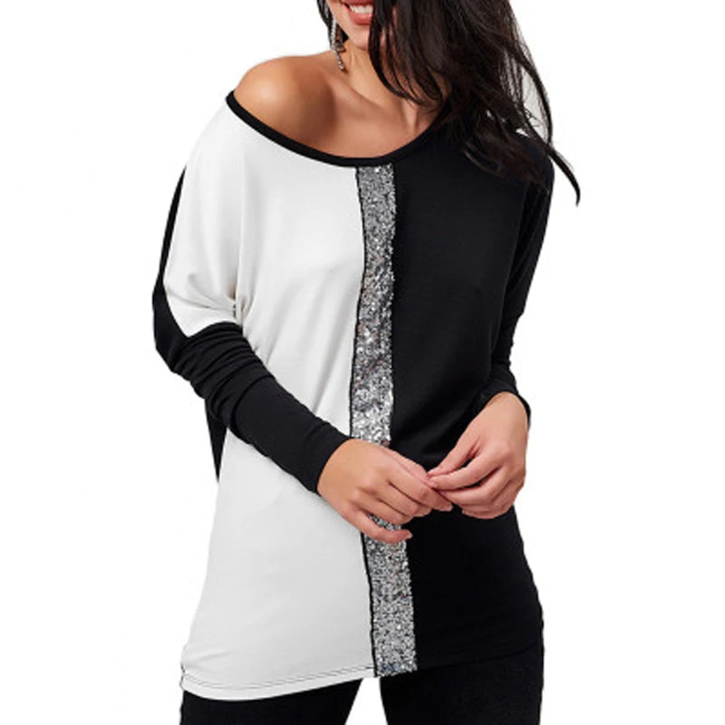 2019 Off Shoulder Long Sleeve Blouses Shirt Sequined Patchwork Femme Tunic Casual Loose Ladies Tops S7090
2019 Off Shoulder Long Sleeve Blouses Shirt Sequined Patchwork Femme Tunic Casual Loose Ladies Tops S7090