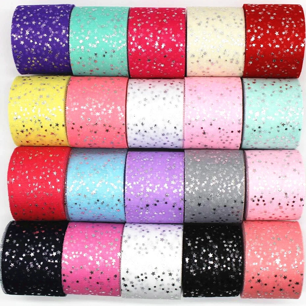 New 6cm Pentagram Silver star Ribbon 25 yards/package Tulle Roll Tutu Wedding Party Holiday Decoration Bow Headwear Mesh 60mm
New 6cm Pentagram Silver star Ribbon 25 yards/package Tulle Roll Tutu Wedding Party Holiday Decoration Bow Headwear Mesh 60mm