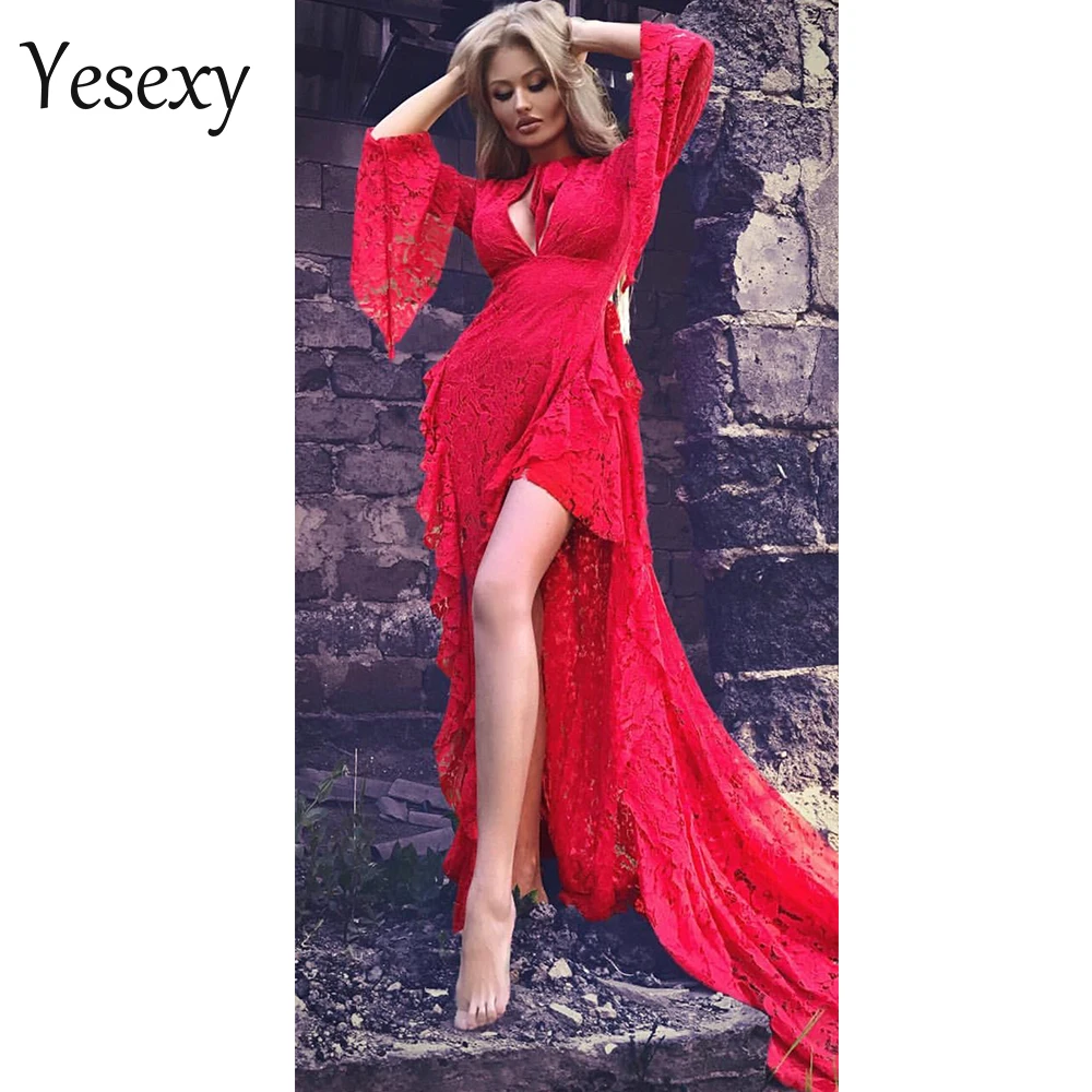 Yesexy 2019 Women Sexy Summer Long Sleeve High Split Lace Hollow Out Solid Color Maxi Elegant Dress VR8754
Yesexy 2019 Women Sexy Summer Long Sleeve High Split Lace Hollow Out Solid Color Maxi Elegant Dress VR8754