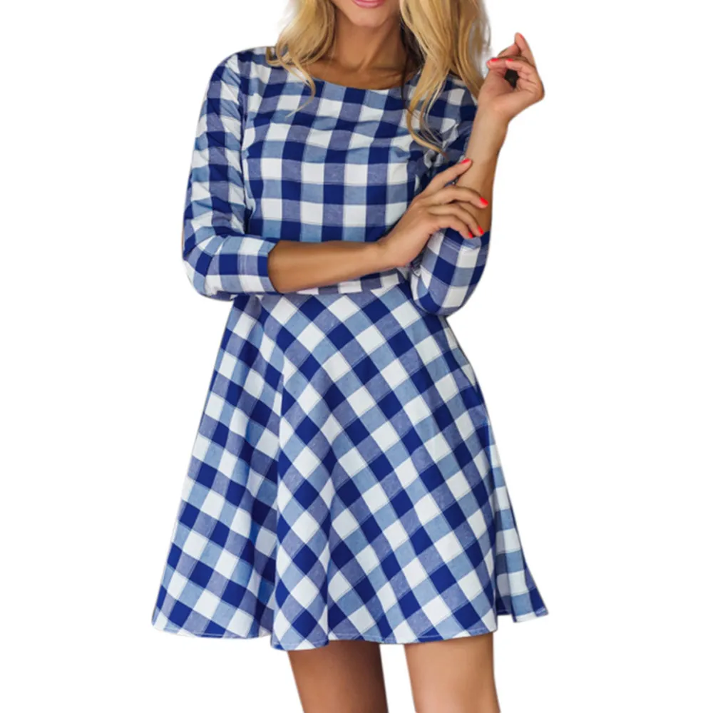 Women Ladies Casual British Fan Plaid Gingham Vintage Three Quarter Sleeve O Neck Mini Scotland minor countryside Dress 2018
Women Ladies Casual British Fan Plaid Gingham Vintage Three Quarter Sleeve O Neck Mini Scotland minor countryside Dress 2018