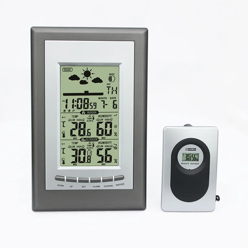 Digital Thermometer With Remote Sensor LCD Indoor Outdoor Weather Station Snooze Clock Sunrise Sunset Display Temperature Meter
Digital Thermometer With Remote Sensor LCD Indoor Outdoor Weather Station Snooze Clock Sunrise Sunset Display Temperature Meter