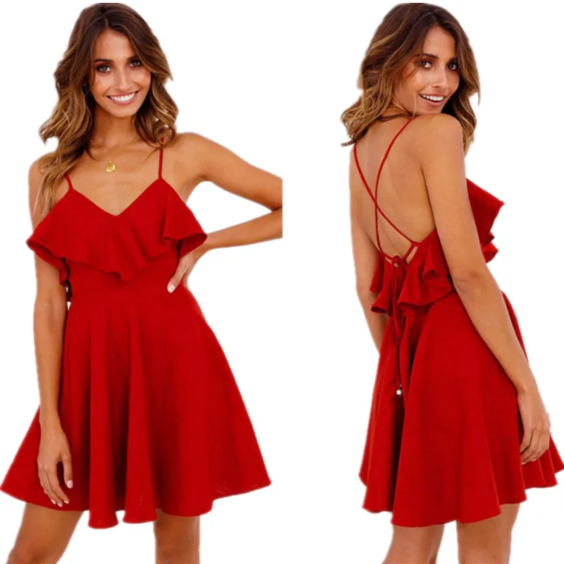 Women Sexy Sexy Dress Backless Cross Drawstring Ruffles Bundle Waist V-neck Strap Mini Dress Sexy Party Femme Dresses Vestidos
Women Sexy Sexy Dress Backless Cross Drawstring Ruffles Bundle Waist V-neck Strap Mini Dress Sexy Party Femme Dresses Vestidos