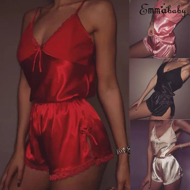 2PCS Set Women Sexy Satin Lace Sleepwear Babydoll Deep V Sling Lingerie Set Tank Tops and Shorts Homewear
2PCS Set Women Sexy Satin Lace Sleepwear Babydoll Deep V Sling Lingerie Set Tank Tops and Shorts Homewear