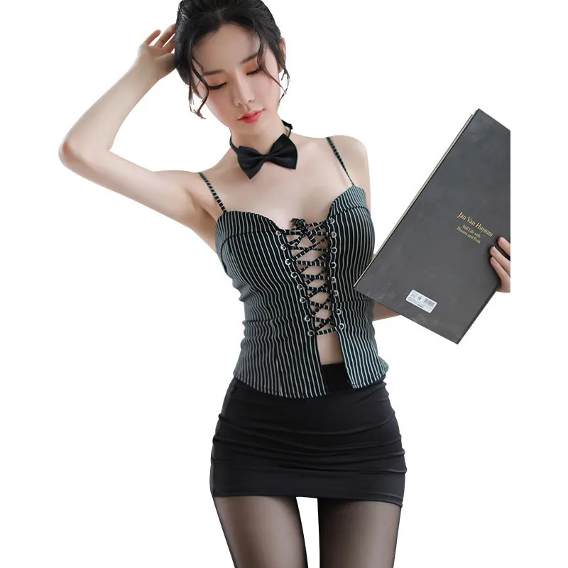 Sexy OL Secretary Uniform Office Lady Cosplay Costume Striped Bandage Shirts Tops Mini Tight Skirt Set Women's Sexy Lingerie
Sexy OL Secretary Uniform Office Lady Cosplay Costume Striped Bandage Shirts Tops Mini Tight Skirt Set Women's Sexy Lingerie