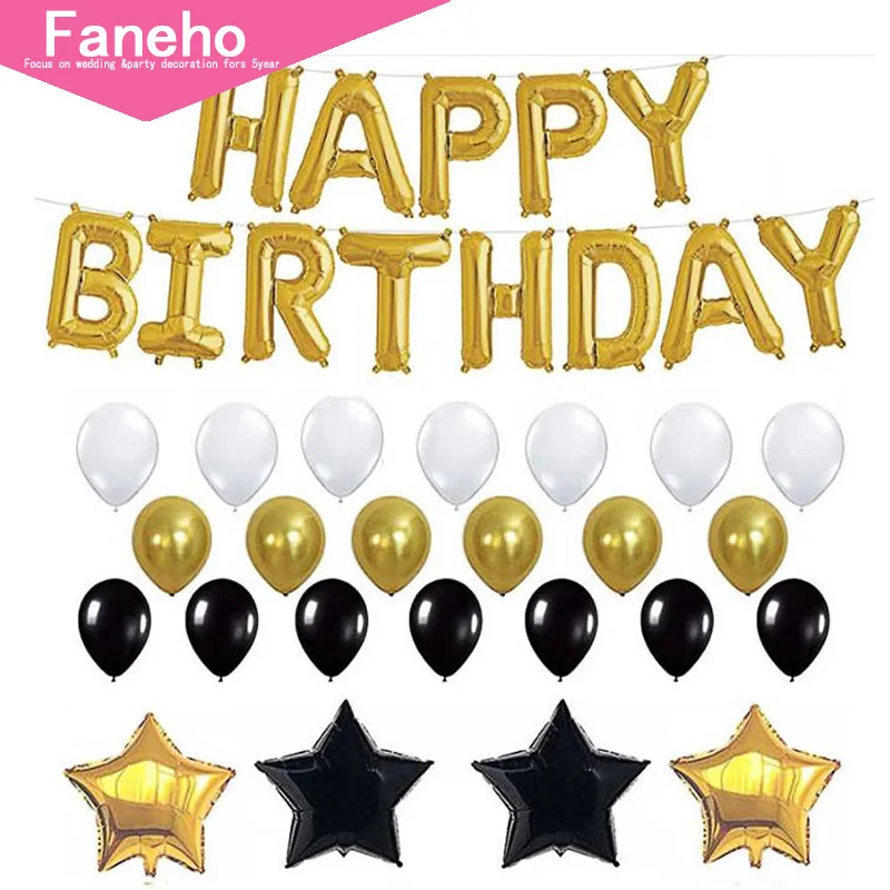 26 unids / set of Latex Balloons Happy Birthday Black Gold Paper Balloons Party Supplies Birthday decorations for adults
26 unids / set of Latex Balloons Happy Birthday Black Gold Paper Balloons Party Supplies Birthday decorations for adults