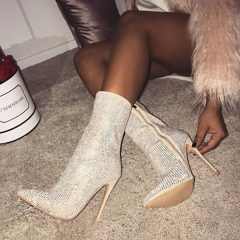Punk Rock Glitter gladiator shoes crystal ankle boots women's poin toe high heels woman winter boots pumps clubwear big size 42
Punk Rock Glitter gladiator shoes crystal ankle boots women's poin toe high heels woman winter boots pumps clubwear big size 42