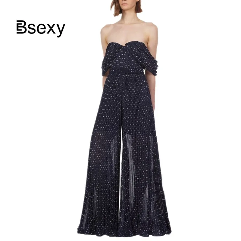 Runway Overalls For Women 2019 Sexy Strapless Polka Dot Pleated Wide legs Chiffon Jumpsuits Boho Beach Playsuit salopette femme
Runway Overalls For Women 2019 Sexy Strapless Polka Dot Pleated Wide legs Chiffon Jumpsuits Boho Beach Playsuit salopette femme