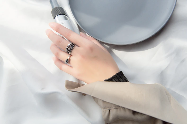 925 sterling silver DNA strand open band ring Thai oxidation accent solid sterling silver DNA spiral strand adjustable ring open band ring