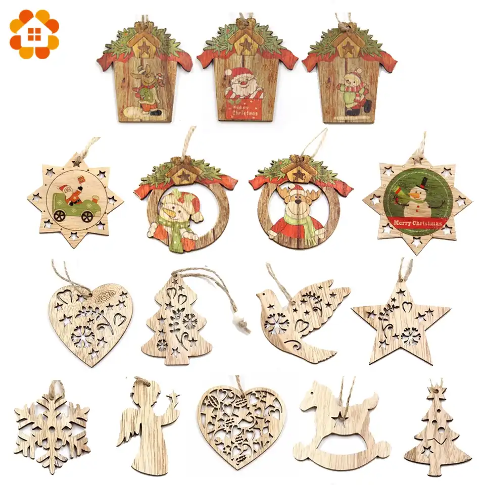 1pc creative christmas wooden pendants ornaments diy wood crafts