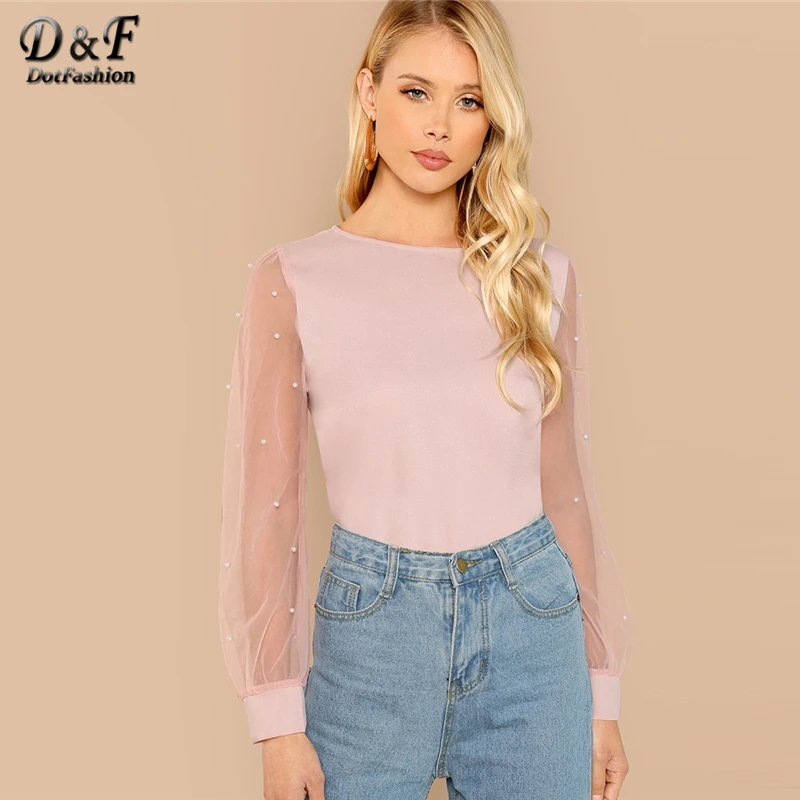 Dotfashion Pink Pearl Beaded Mesh Sleeve Blouse Shirt Women Elegant Autumn Plain Round Neck Long Sleeve Clothing Pullovers Top
Dotfashion Pink Pearl Beaded Mesh Sleeve Blouse Shirt Women Elegant Autumn Plain Round Neck Long Sleeve Clothing Pullovers Top