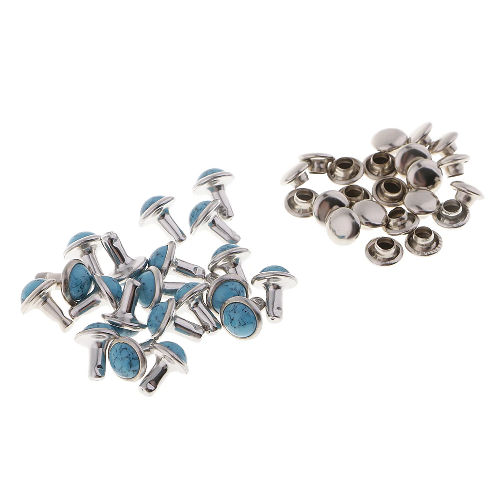 20 Sets Turquoise Decoration Rivets Punk Studs Spikes Garment Bags Shoes Leather Belts Leather Craft DIY Decoration 7mm