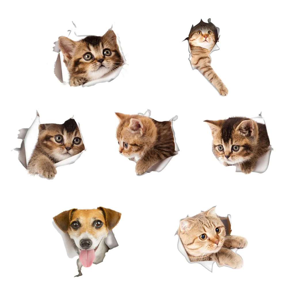 Image 1pc 3D Cats Dogs Pet Wall Sticker Toilet Stickers Hole View Dogs Bathroom Room Decoration Animal Decals Art Stickers Wall Poster