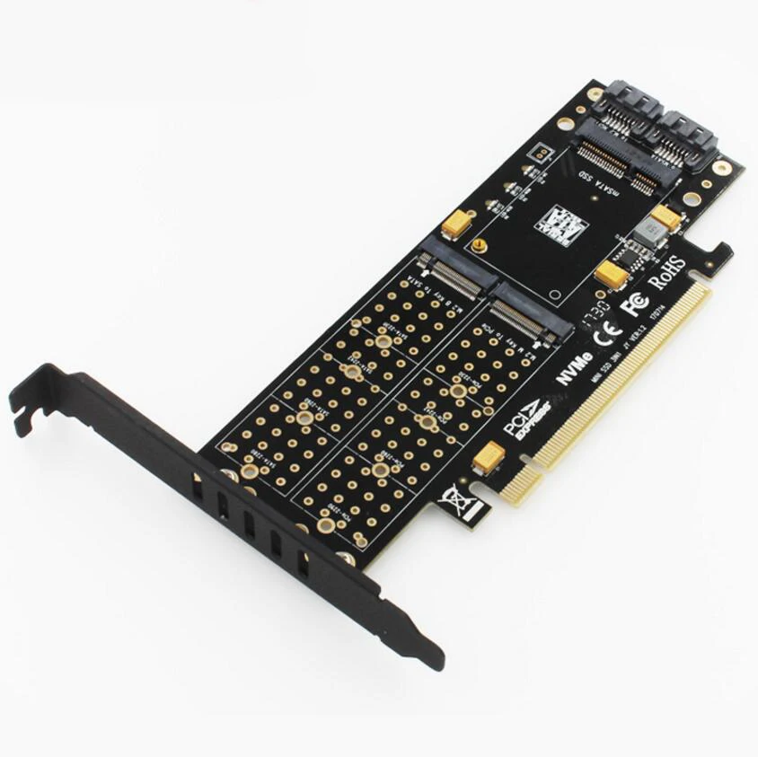 M.2 NVMe SSD NGFF to PCI-E3.0 X 16 adapter M Key B Key mSATA interface card Suppor PCI Express 3.0 3 in 1 With Dual SATA III
M.2 NVMe SSD NGFF to PCI-E3.0 X 16 adapter M Key B Key mSATA interface card Suppor PCI Express 3.0 3 in 1 With Dual SATA III