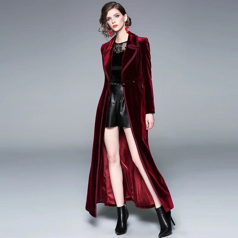 2019 Stylish Elegant Women X-Long Burgundy Velvet Trench Coat Fashion Spring Autumn Runway Designer Retro Windbreaker Streetwear
2019 Stylish Elegant Women X-Long Burgundy Velvet Trench Coat Fashion Spring Autumn Runway Designer Retro Windbreaker Streetwear