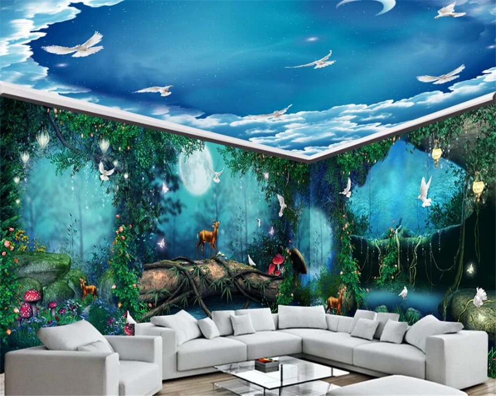 

beibehang High quality wallpaper beautiful dream fairy tale forest moonlight whole house background wall papel de parede tapety