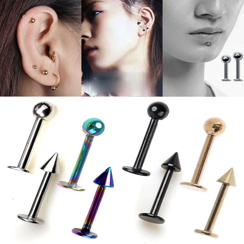 

5PCS 316L Surgical Steel Spike Ball Labrets Stud Ring Ear Tragus Cartilage Ball Lip Ring Earrings Body Piercing Jewelry