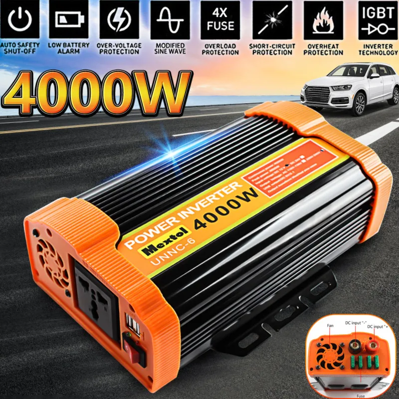 Dual USB 4000W DC 12V to AC 220V Solar Car Power Inverter Charger Converter Adapter 8000W Peaks Modified Sine Wave Transformer
Dual USB 4000W DC 12V to AC 220V Solar Car Power Inverter Charger Converter Adapter 8000W Peaks Modified Sine Wave Transformer