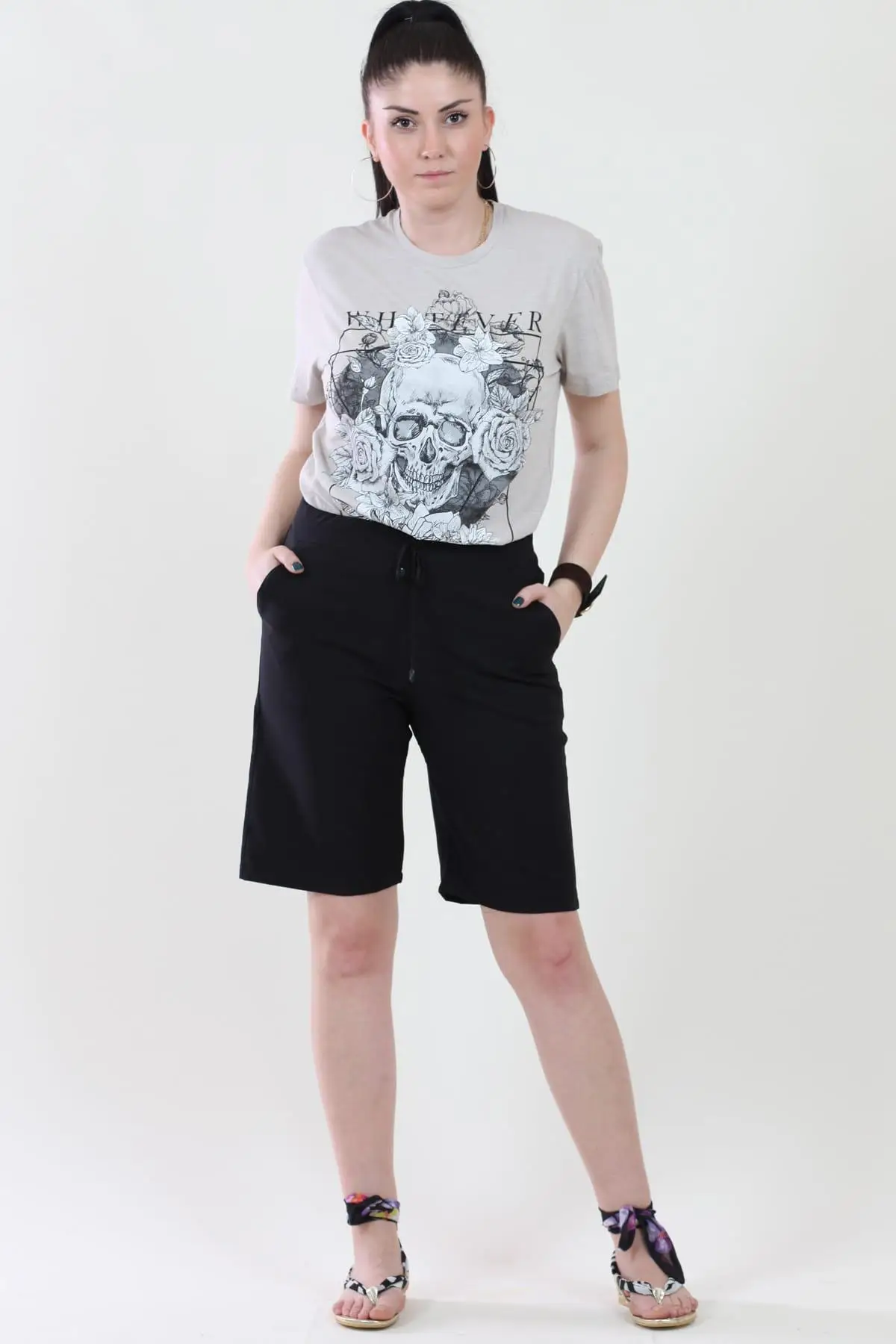 Sans Textile женские черные шорты из лайкры с карманами 65N10905 | Женская одежда