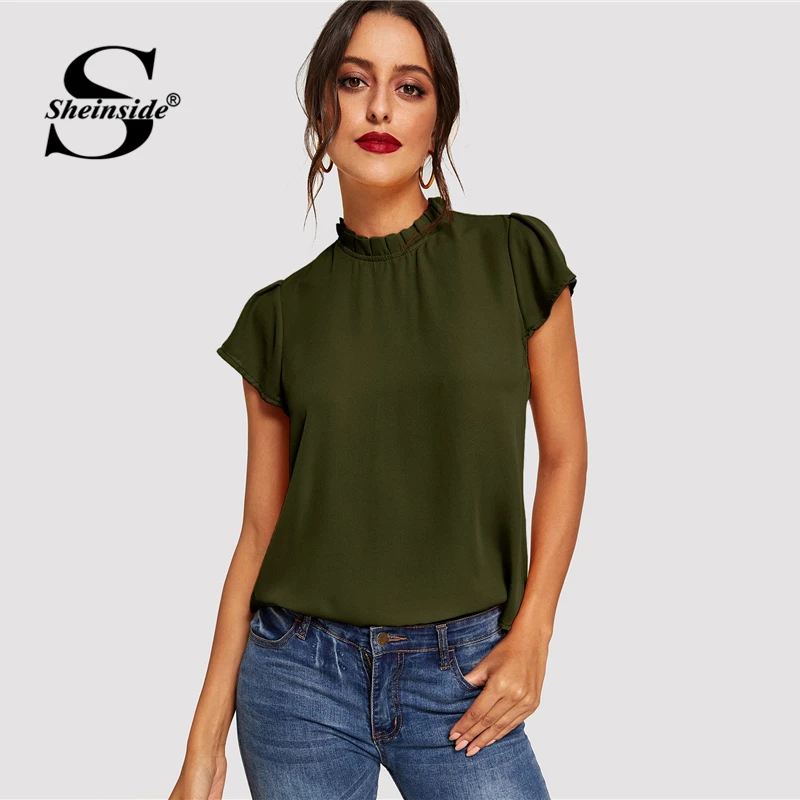 Sheinside Casual Frilled Neck Blouse Women 2019 Summer Keyhole Back Button Army Green Blouses Ladies Minimalist Solid Top
Sheinside Casual Frilled Neck Blouse Women 2019 Summer Keyhole Back Button Army Green Blouses Ladies Minimalist Solid Top