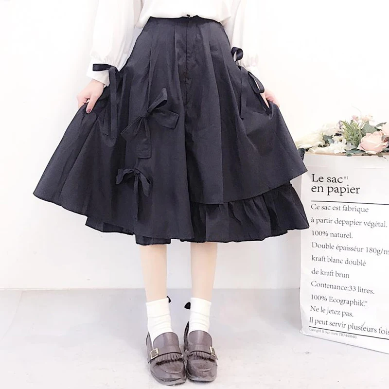 Simple Black Mid-calf Skirt Irregular Hem Bows Trim Summer Casual Women's Big Hem Pleated Skirt Sweet Cute Long Skirt
Simple Black Mid-calf Skirt Irregular Hem Bows Trim Summer Casual Women's Big Hem Pleated Skirt Sweet Cute Long Skirt