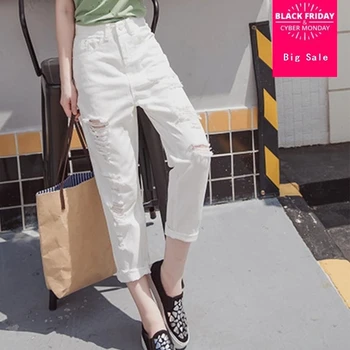 32-42 Plus Size Summer New Street Fashion Women High Waist Hole Ripped Denim pants White Cuffs Trouser Casual Jeans Pants L279
32-42 Plus Size Summer New Street Fashion Women High Waist Hole Ripped Denim pants White Cuffs Trouser Casual Jeans Pants L279