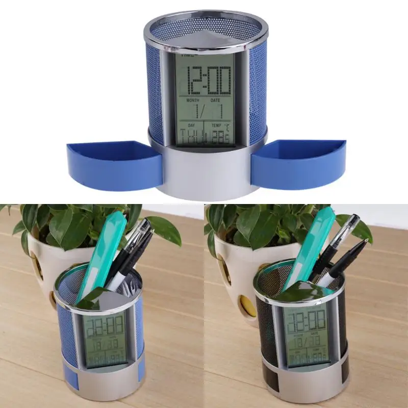 Multifunction Digital Snooze Alarm Clock Pen Pencil Holder Mesh Stand with Temperature Display Office Desk Organizer Accessories
Multifunction Digital Snooze Alarm Clock Pen Pencil Holder Mesh Stand with Temperature Display Office Desk Organizer Accessories