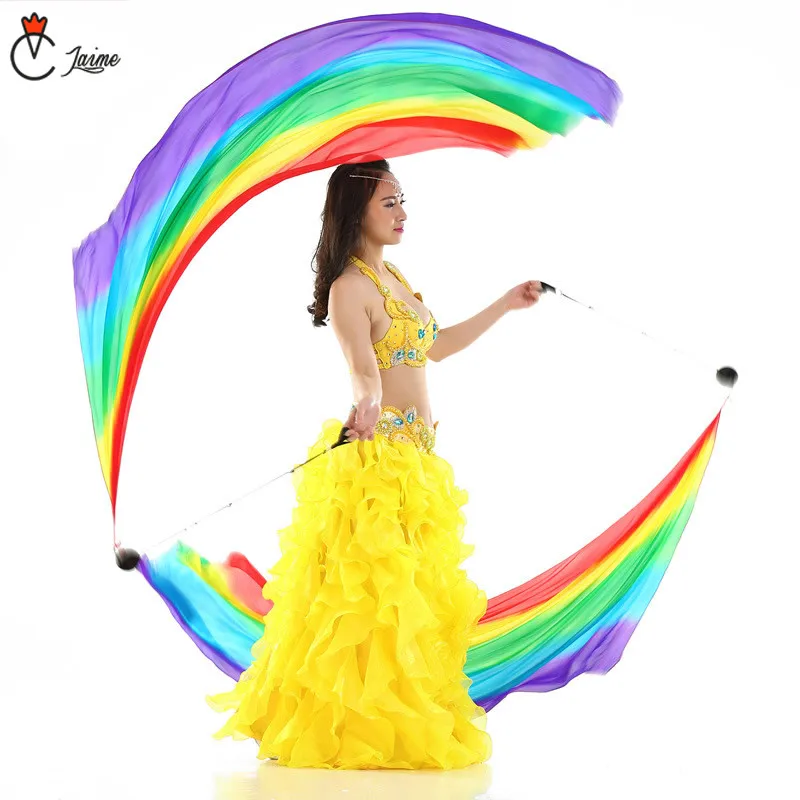 Belly Dance Silk Veil Poi 100% Silk rainbow color Veil+ Pois Chain Ball Women Streamer Stage Props Free Shipping Color gradient
Belly Dance Silk Veil Poi 100% Silk rainbow color Veil+ Pois Chain Ball Women Streamer Stage Props Free Shipping Color gradient
