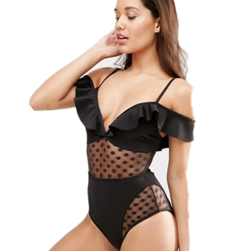 Sexy Black Off Shoulder Swim Wear Lady High Cut Bathing Suit Mesh Sheer Monokini Thong Swimsuit Women One Piece Swimwear
Sexy Black Off Shoulder Swim Wear Lady High Cut Bathing Suit Mesh Sheer Monokini Thong Swimsuit Women One Piece Swimwear