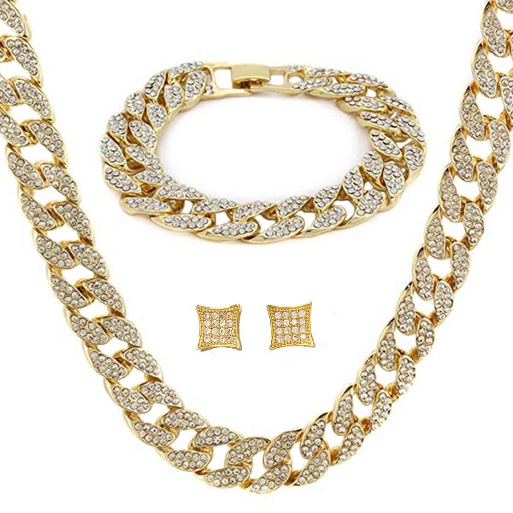 Gold Color Tone Brass Fully CZ Iced Out 11mm 24" Hip Hop Miami Cuban Chain & 8" Bracelet & Geometric Earrings
Gold Color Tone Brass Fully CZ Iced Out 11mm 24" Hip Hop Miami Cuban Chain & 8" Bracelet & Geometric Earrings