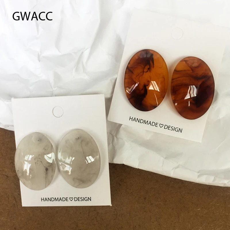 

GWACC Bohemia Acrylic Oval Big Stud Earrings For Women Geometric Exaggerated Acetic Acid Resin Stud Earrings Fashion Jewelry