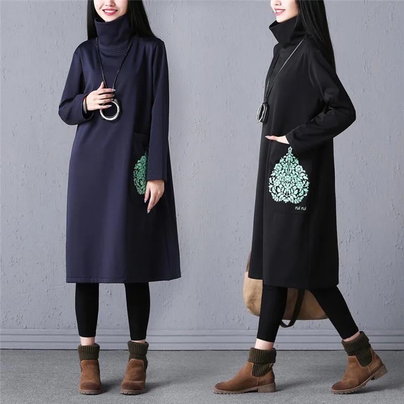 M L XL 2XL Female Spring Autumn Winter Printed Dress With Pockets 2019 Fashion Casual Turtleneck Long Sleeve Basic Dresses Women
M L XL 2XL Female Spring Autumn Winter Printed Dress With Pockets 2019 Fashion Casual Turtleneck Long Sleeve Basic Dresses Women