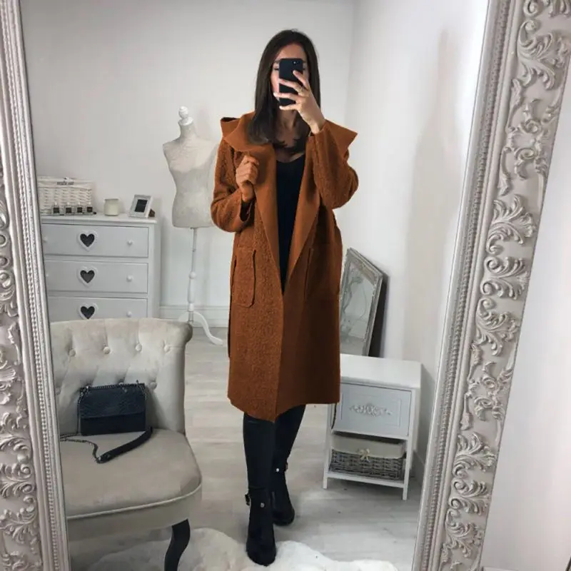 Women Loose Mid-length Jackets with Sashes Autumn Winter Solid Color Hooded Casual Long Sleeves Warm Belt Woolen Coat
Women Loose Mid-length Jackets with Sashes Autumn Winter Solid Color Hooded Casual Long Sleeves Warm Belt Woolen Coat