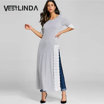 VESTLINDA Lace Insert High Slit Maxi T-Shirt Women Fashion Round Neck Three Quarter Long T Shirt Casual Top Tee Shirt Women Tops
VESTLINDA Lace Insert High Slit Maxi T-Shirt Women Fashion Round Neck Three Quarter Long T Shirt Casual Top Tee Shirt Women Tops