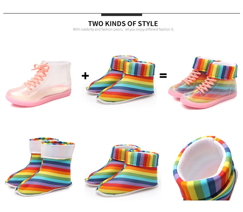 Fashion Jelly Transparent Shoes Cute Adult Women Rain Boots Korean Waterproof Female Shoes Non-slip Rubber Lady Shoes Ankle Boot (12)
