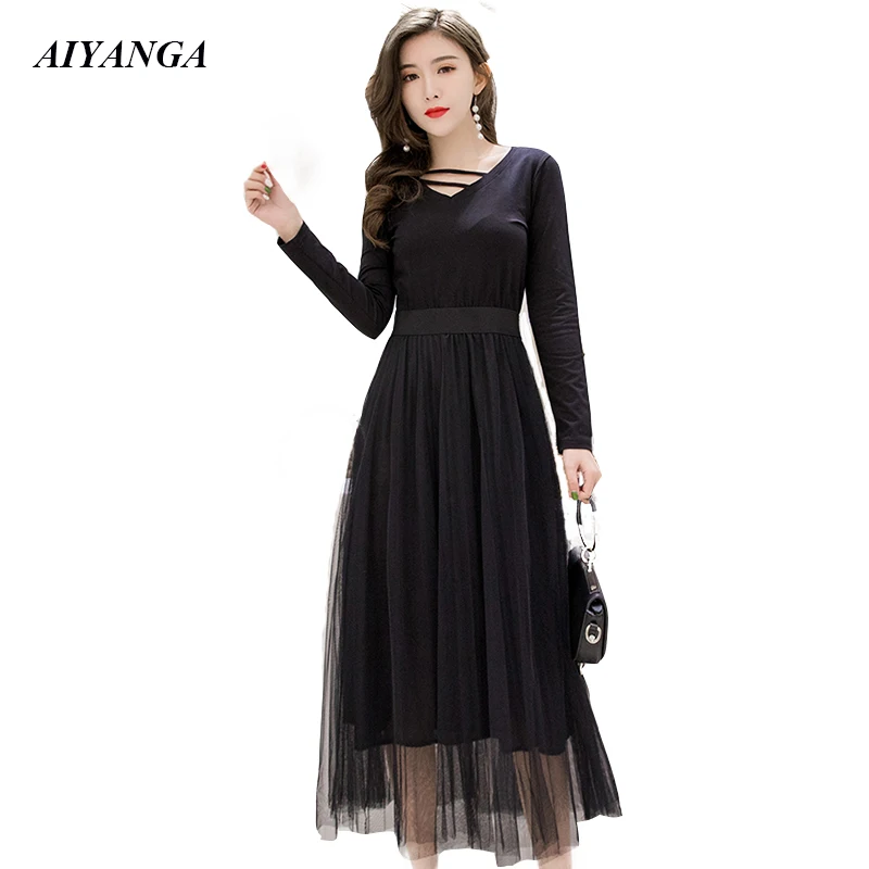 2019 Spring Summer Dress Women Long Sleeve Patchwork Mesh Dress Elegant Medium Long Dresses For Women Black Slim Fashion
2019 Spring Summer Dress Women Long Sleeve Patchwork Mesh Dress Elegant Medium Long Dresses For Women Black Slim Fashion