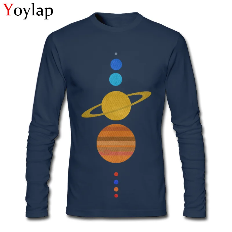 Rife Slim Fit Summer Minimalist solar system Long Sleeve T-Shirt All Cotton Crew Neck Student Tops Shirts Casual Tee-Shirts Minimalist solar system navy