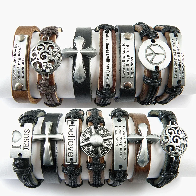 wholesale 24 pieces mixed designs leather alloy men's wristbands bracelets adjustable
wholesale 24 pieces mixed designs leather alloy men's wristbands bracelets adjustable