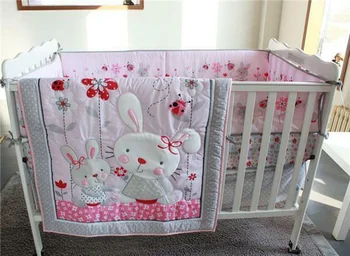 4pcs Baby Girl Bedding Rabbits Crib Nursery Quilt Bumper Sheet Crib Skirt
4pcs Baby Girl Bedding Rabbits Crib Nursery Quilt Bumper Sheet Crib Skirt