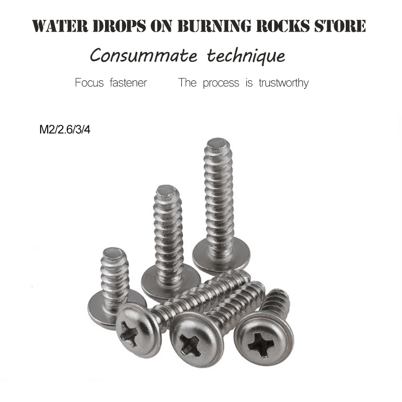 100Pcs M2M2.2M2.6M3M4 304 stainless steel round head/disc head with mat end self-tapping screw with built-in mat screw
100Pcs M2M2.2M2.6M3M4 304 stainless steel round head/disc head with mat end self-tapping screw with built-in mat screw