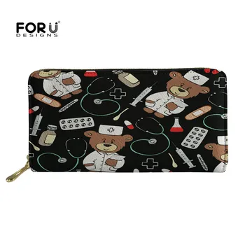 FORUDESIGNS Women Purses Zipper Cute Cartoon Bear Nurse Printing Coin Purse Black Doctor Long Ladies Passport Cover Money Bags
FORUDESIGNS Women Purses Zipper Cute Cartoon Bear Nurse Printing Coin Purse Black Doctor Long Ladies Passport Cover Money Bags