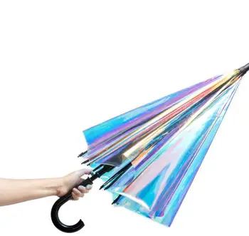 Laser Transparent Umbrella Rain Sunshade Long Handle Colorful Gradient PVC Holographic Umbrellas Outdoor Travel Umbrella
Laser Transparent Umbrella Rain Sunshade Long Handle Colorful Gradient PVC Holographic Umbrellas Outdoor Travel Umbrella