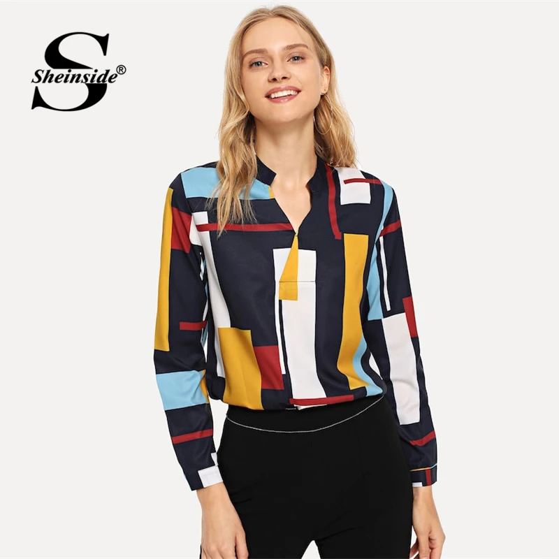 Sheinside Fashion V Neck Geometric Print Colorblock shirt Women 2019 Spring Casual Blouses OL Lady Workwear Elegant Print Blouse
Sheinside Fashion V Neck Geometric Print Colorblock shirt Women 2019 Spring Casual Blouses OL Lady Workwear Elegant Print Blouse
