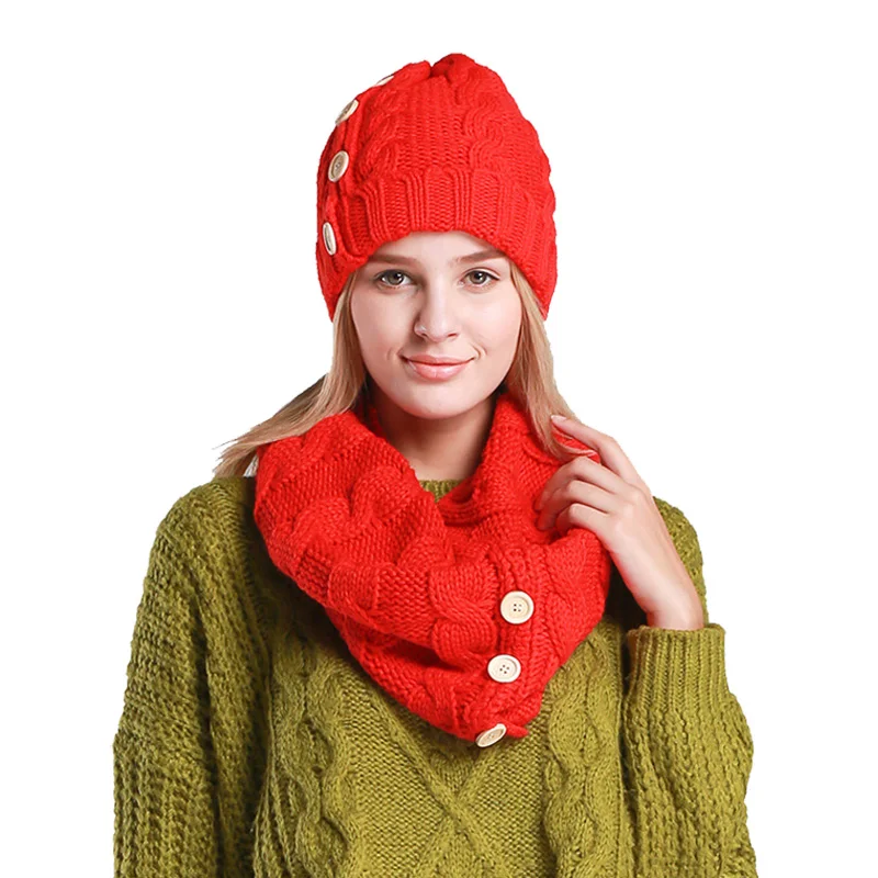 Winter 2/Set Women's Scarves Hats Red/Black/White LIC Scarf For Women Fashion Button Beanie For Girl O-Ring Scarf Lady Warm Cap
Winter 2/Set Women's Scarves Hats Red/Black/White LIC Scarf For Women Fashion Button Beanie For Girl O-Ring Scarf Lady Warm Cap