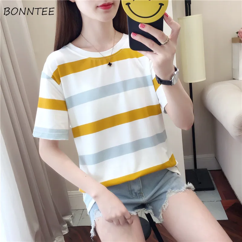 T-shirts Women Short Sleeve Striped Trendy Casual Loose Womens Clothing All-match Korean Style Simple Summer Daily High Quality
T-shirts Women Short Sleeve Striped Trendy Casual Loose Womens Clothing All-match Korean Style Simple Summer Daily High Quality