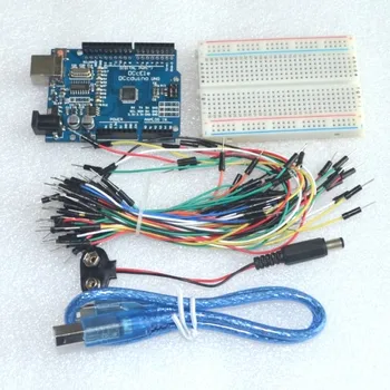 Starter Kit for arduino Uno R3 - Bundle of 5 Items: Uno R3, Breadboard, Jumper Wires, USB Cable and 9V Battery Connector
Starter Kit for arduino Uno R3 - Bundle of 5 Items: Uno R3, Breadboard, Jumper Wires, USB Cable and 9V Battery Connector