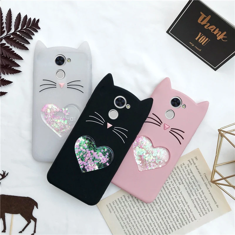 

3D Cute Glitter Stars Cat Case For Huawei Y7 Prime 2017 TRT-LX1 TRT-TL00/ Y7 2017 Enjoy 7 Plus 5.5 inch Liquid Quicksand Cover