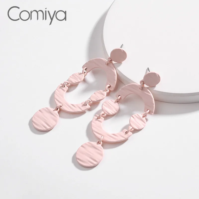 Comiya Dangle Earring For Women Pink Color Zinc Alloy Geometric Shape Lovely Korean Fashion Drop Earrings Aretes De Mujer | Украшения и