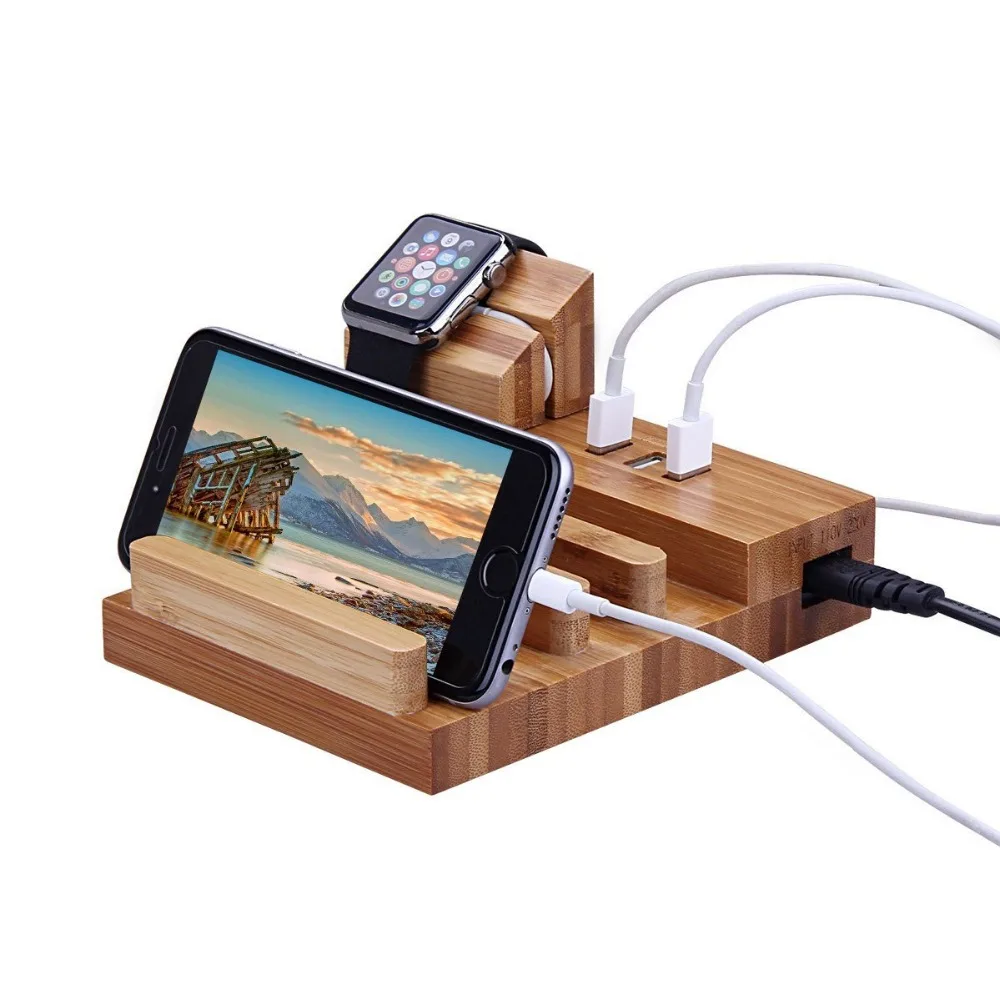 3 USB Charging Ports,Bamboo Wooden Charging Dock Organizer Watch Charger Bracket Stand Display Holder for iPhone/For Apple Watch 
3 USB Charging Ports,Bamboo Wooden Charging Dock Organizer Watch Charger Bracket Stand Display Holder for iPhone/For Apple Watch