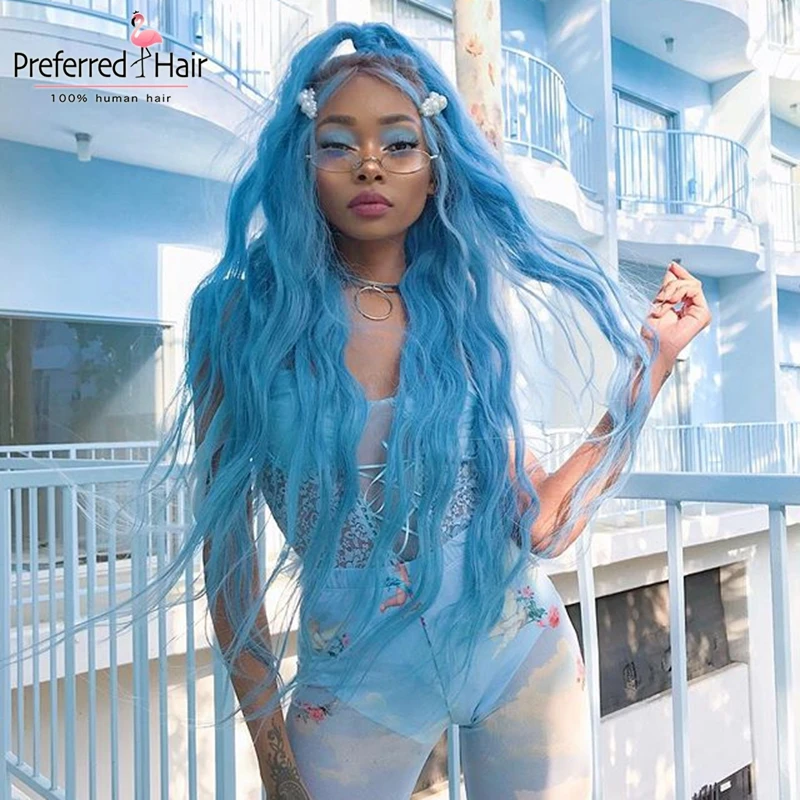 Preferred Lace Front Human Hair Wigs Pre Plucked Brazilian Ombre Human Hair Wig Light Blue Wavy Lace Wigs For Black Women
Preferred Lace Front Human Hair Wigs Pre Plucked Brazilian Ombre Human Hair Wig Light Blue Wavy Lace Wigs For Black Women