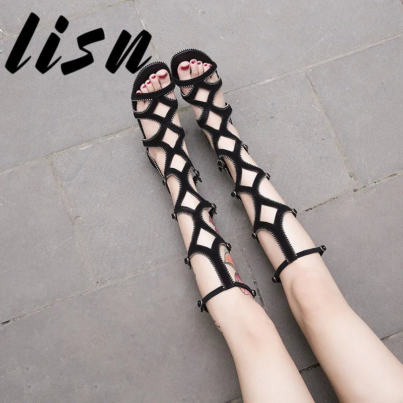 LISN New Genuine Leather Black Rome Gladiator Knee HIgh Sandal Boots Open Toe Buckle Strap Flats Sandals Shoes Women
LISN New Genuine Leather Black Rome Gladiator Knee HIgh Sandal Boots Open Toe Buckle Strap Flats Sandals Shoes Women